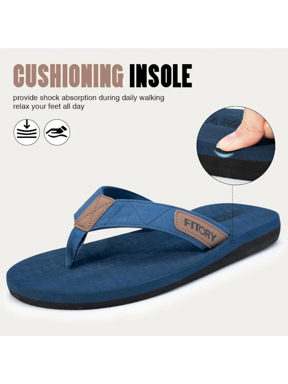 Men's Blue Flat Thongs Solid Comfort Split Toe Rubber Flip Flop Slipper Shoes
